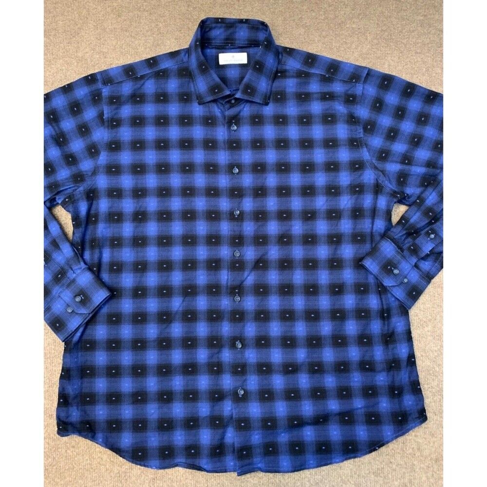 Toscano Firenze Shirt Mens 2XL Buffalo Plaid Check Knit Long Sleeve Button Up